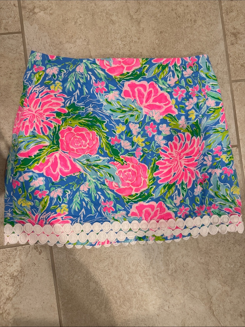 Lilly Pulitzer Blue Floral Mini Skirt with Pink Blooms